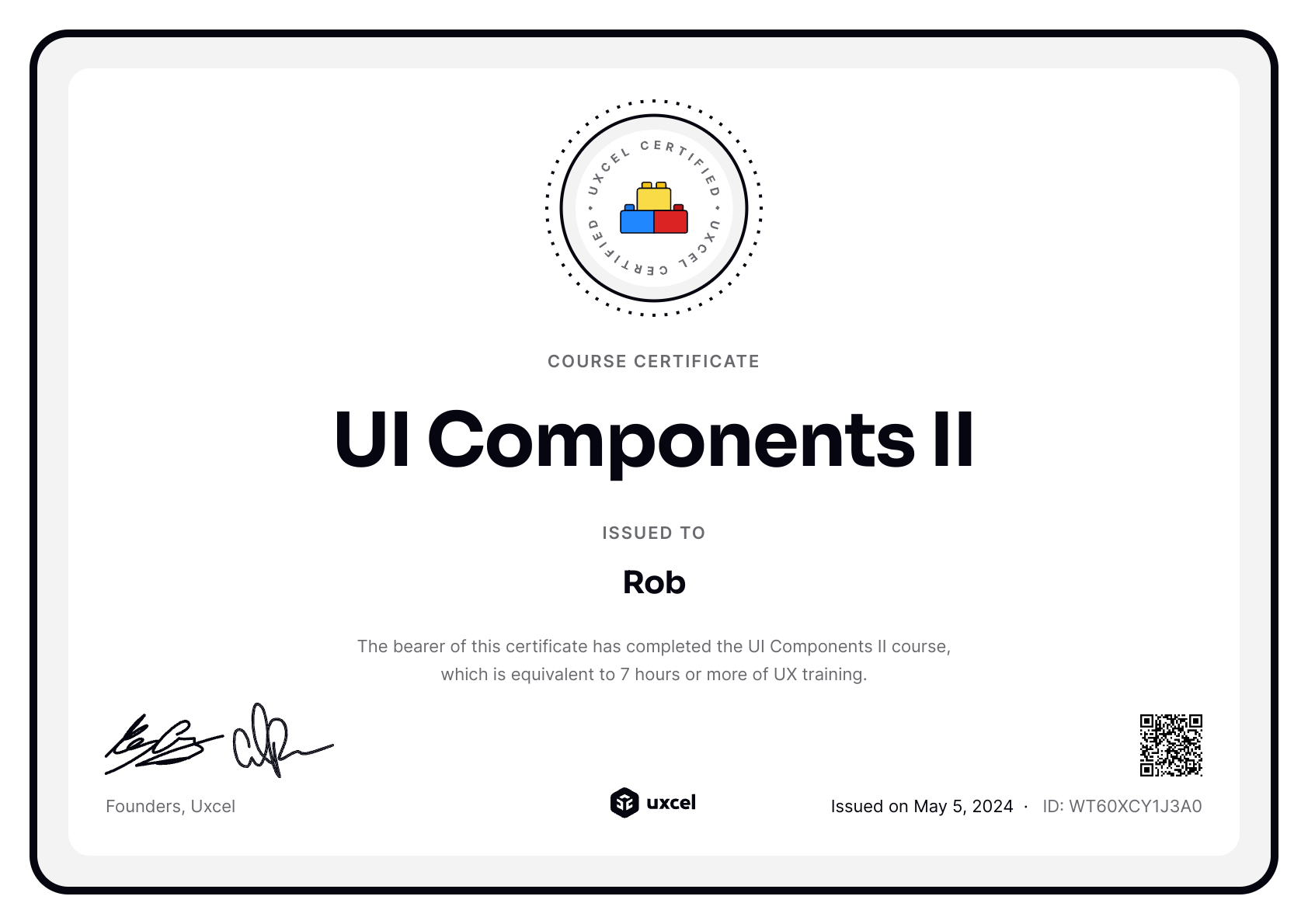 Rob B's certificate